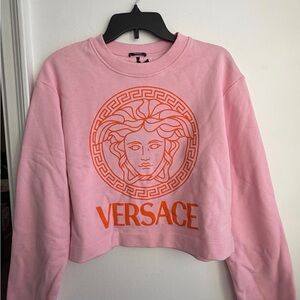 Versace Pink Sweatshirt with Orange Medusa Design. NWT